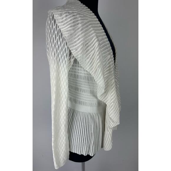 WHBM Size Small White Long Sleeve Pointelle Peplum Cardigan Indie Flowing - Picture 6 of 13